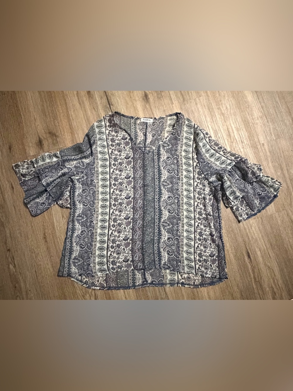 Stitch Works - Boho Paisley Stripe Flutter Sleeve Top - Fits Like an XLG